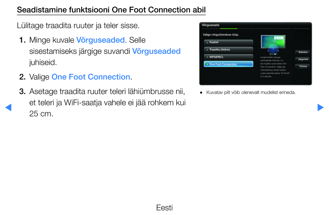 Samsung UE46D7000LSXXH, UE40D8000YSXXH, UE40D7000LSXXH, UE55D8000YSXXH, UE55D7000LSXXH manual Valige One Foot Connection, 25 cm 