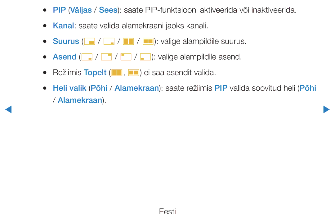 Samsung UE60D8000YSXXH manual Kanal saate valida alamekraani jaoks kanali, Suurus õ / ã / à / Œ valige alampildile suurus 