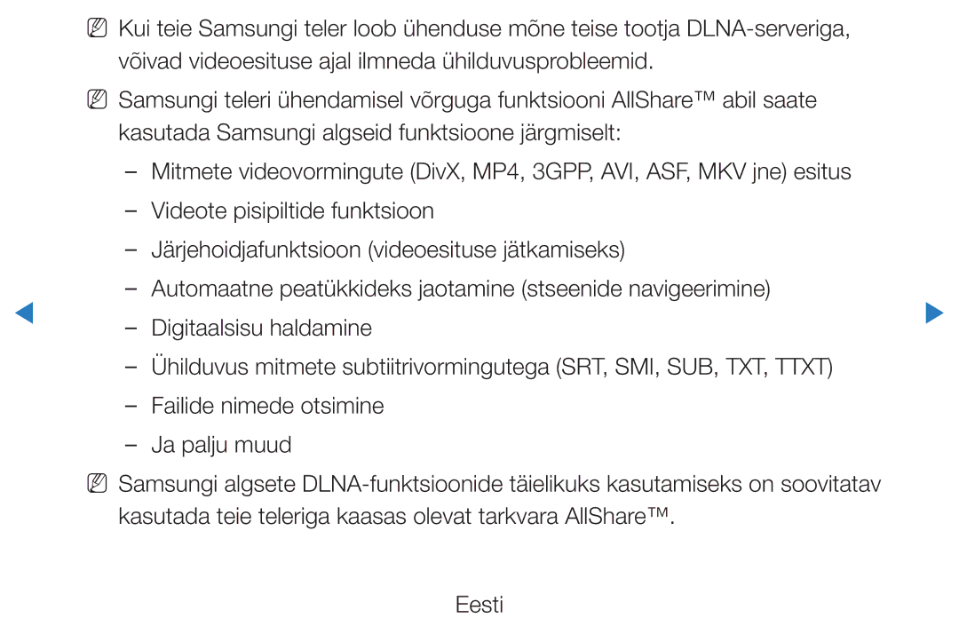 Samsung UE60D8000YSXXH, UE40D8000YSXXH, UE40D7000LSXXH manual Kasutada teie teleriga kaasas olevat tarkvara AllShare Eesti 