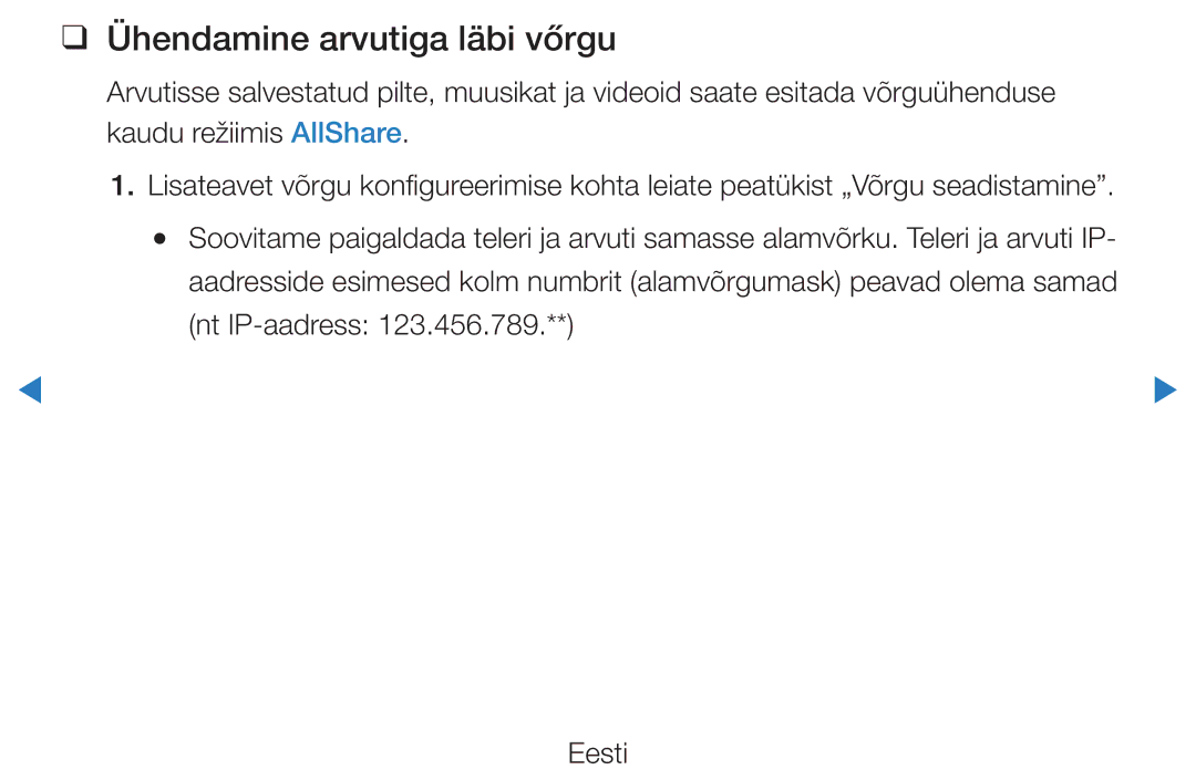 Samsung UE55D7000LSXXH, UE40D8000YSXXH, UE40D7000LSXXH, UE46D7000LSXXH, UE55D8000YSXXH manual Ühendamine arvutiga läbi vőrgu 