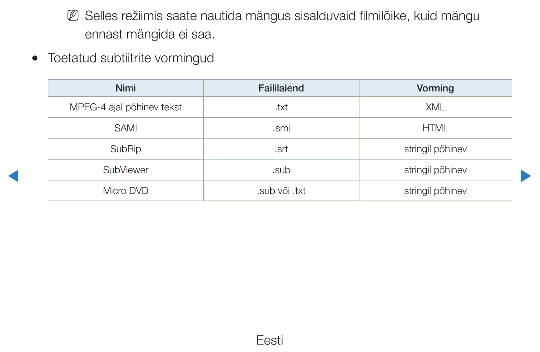 Samsung UE46D7000LSXXH, UE40D8000YSXXH, UE40D7000LSXXH, UE55D8000YSXXH, UE55D7000LSXXH manual Nimi Faililaiend Vorming 