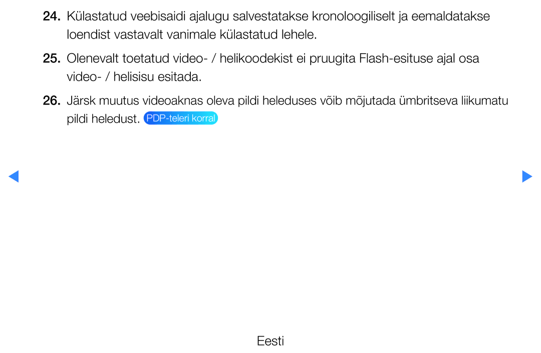 Samsung UE55D8090YSXZG, UE40D8000YSXXH, UE40D7000LSXXH, UE46D7000LSXXH, UE55D8000YSXXH manual Pildi heledust. PDP-teleri korral 