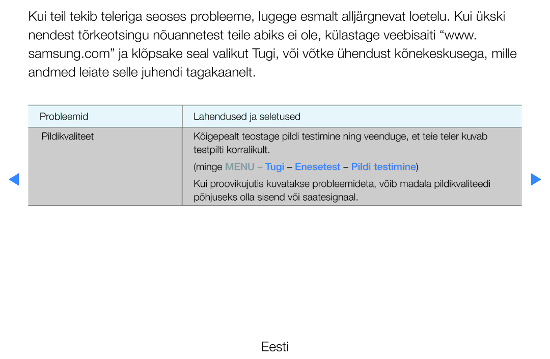 Samsung UE46D7000LSXXH, UE40D8000YSXXH, UE40D7000LSXXH, UE55D8000YSXXH manual Minge Menu Tugi Enesetest Pildi testimine 