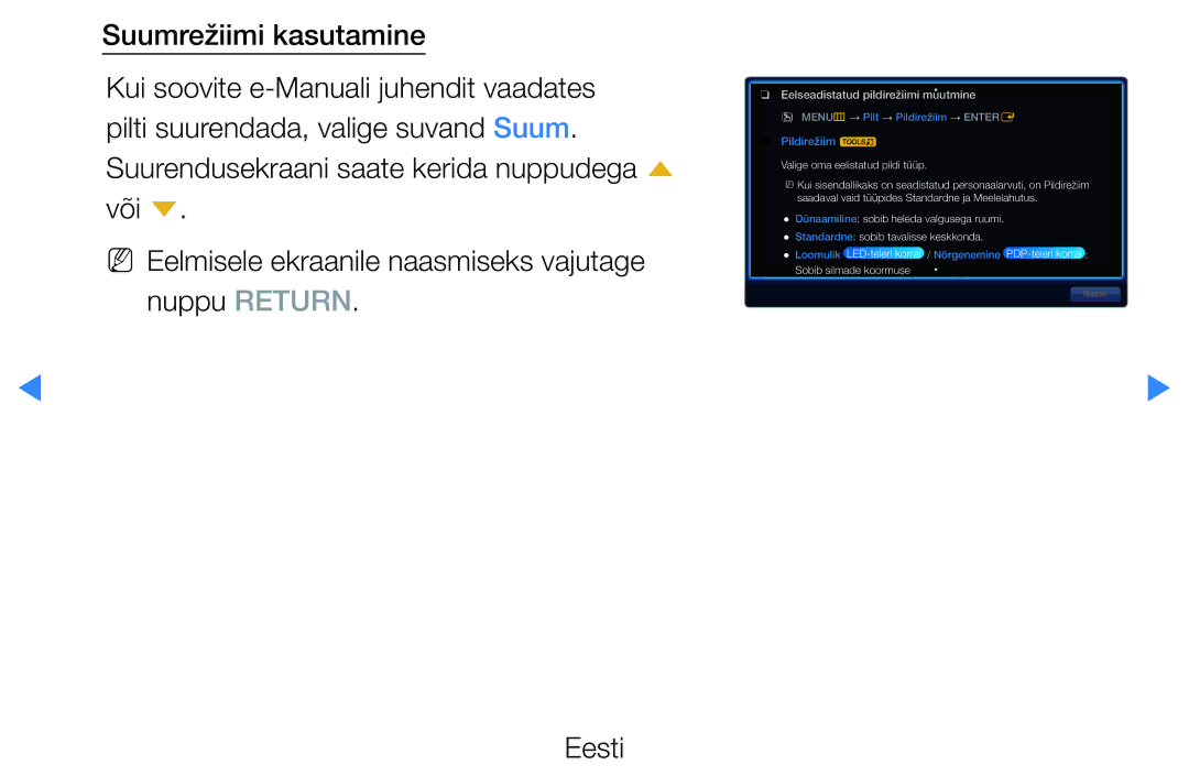 Samsung UE40D8000YSXXH, UE40D7000LSXXH, UE46D7000LSXXH, UE55D8000YSXXH, UE55D7000LSXXH Eelseadistatud pildirežiimi muutmine 