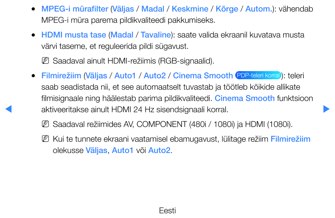 Samsung UE40D8000YSXXH, UE40D7000LSXXH, UE46D7000LSXXH manual Filmirežiim Väljas / Auto1 / Auto2 / Cinema Smooth, Teleri 