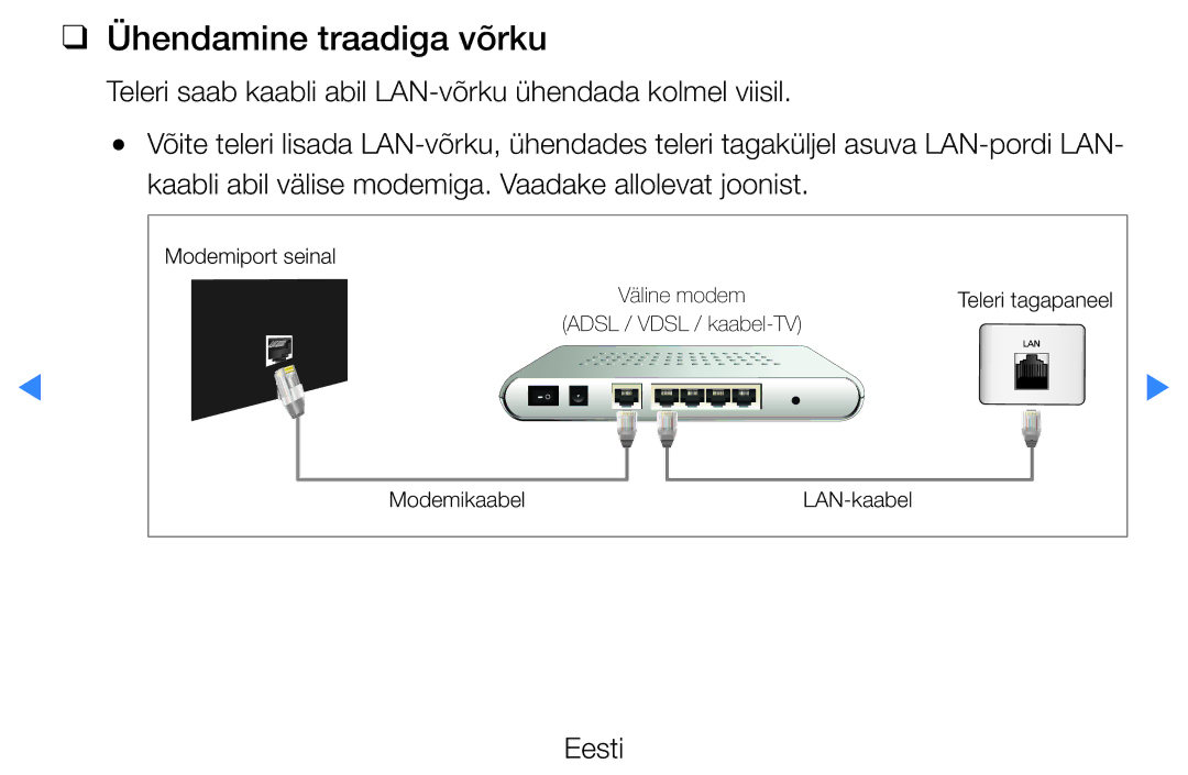 Samsung UE40D8000YSXXH, UE40D7000LSXXH, UE46D7000LSXXH, UE55D8000YSXXH, UE55D7000LSXXH manual Ühendamine traadiga võrku 