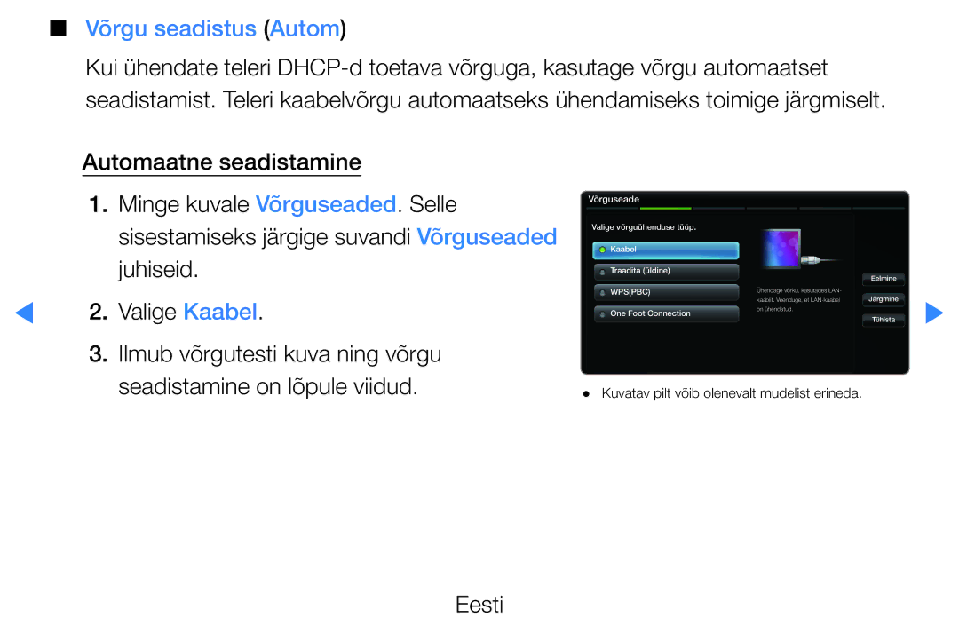 Samsung UE55D8090YSXZG, UE40D8000YSXXH, UE40D7000LSXXH, UE46D7000LSXXH, UE55D8000YSXXH manual Võrgu seadistus Autom, Võrguseade 