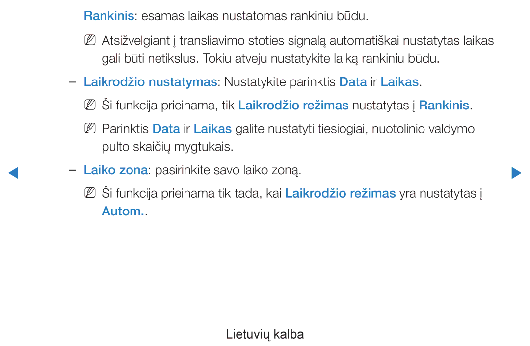 Samsung UE60D8000YSXXH, UE40D8000YSXXH, UE40D7000LSXXH manual Rankinis esamas laikas nustatomas rankiniu būdu, Autom 