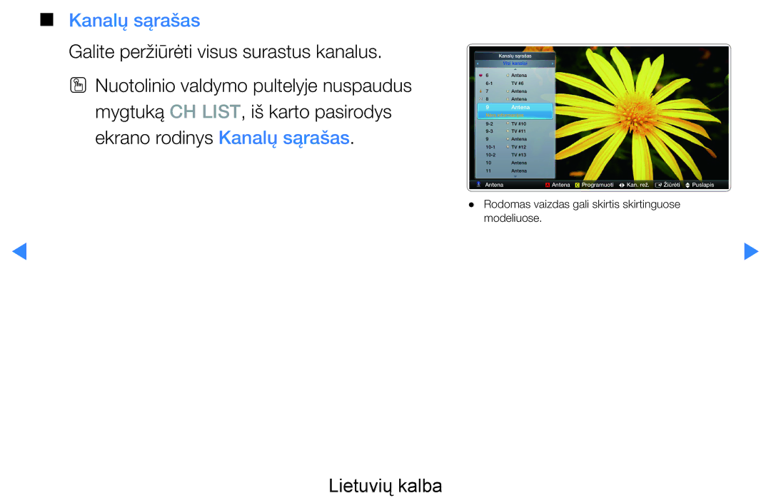Samsung UE55D7000LSXXH, UE40D8000YSXXH, UE40D7000LSXXH manual Kanalų sąrašas, Galite peržiūrėti visus surastus kanalus 