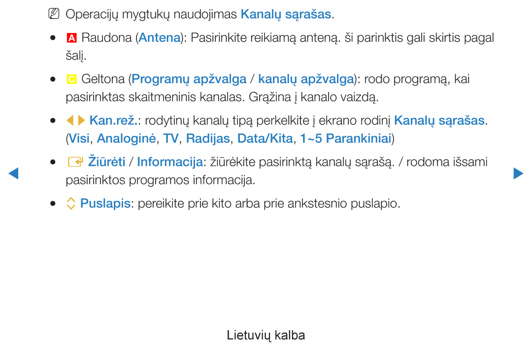 Samsung UE46D8000YSXXH, UE40D8000YSXXH, UE40D7000LSXXH, UE46D7000LSXXH NN Operacijų mygtukų naudojimas Kanalų sąrašas, Šalį 