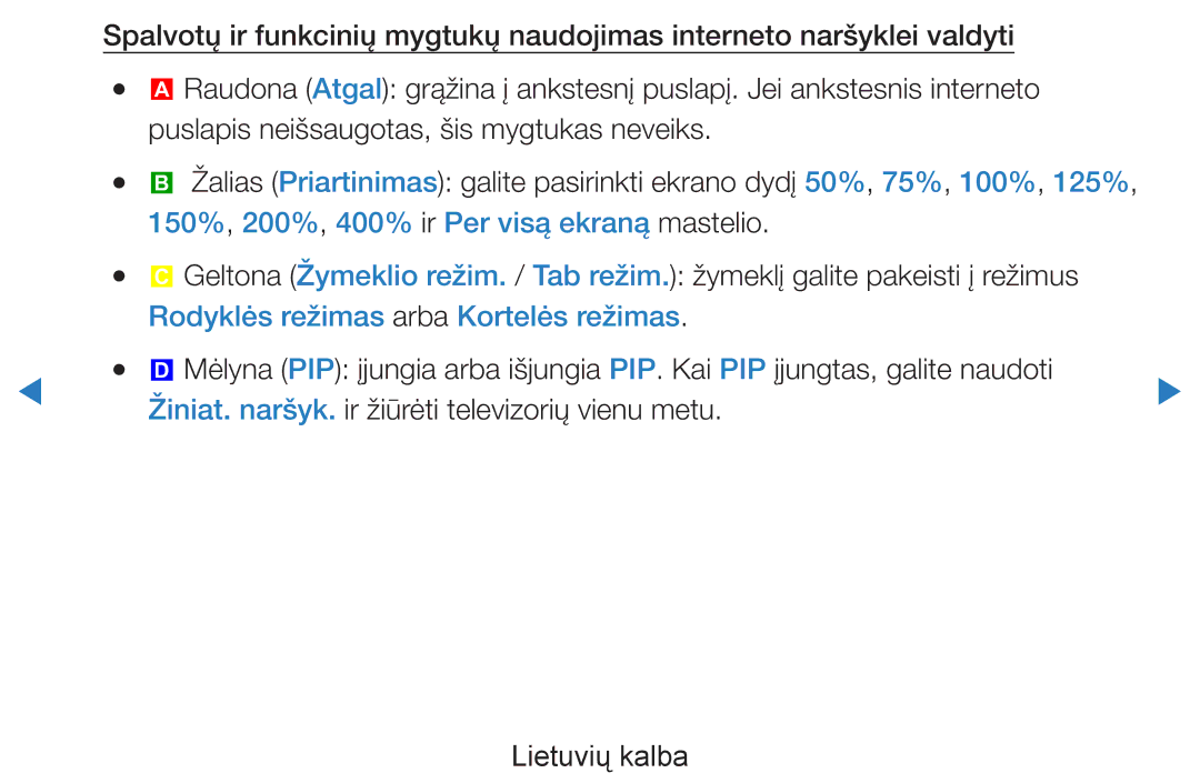 Samsung UE55D8000YSXXH manual 150%, 200%, 400% ir Per visą ekraną mastelio, Rodyklės režimas arba Kortelės režimas 