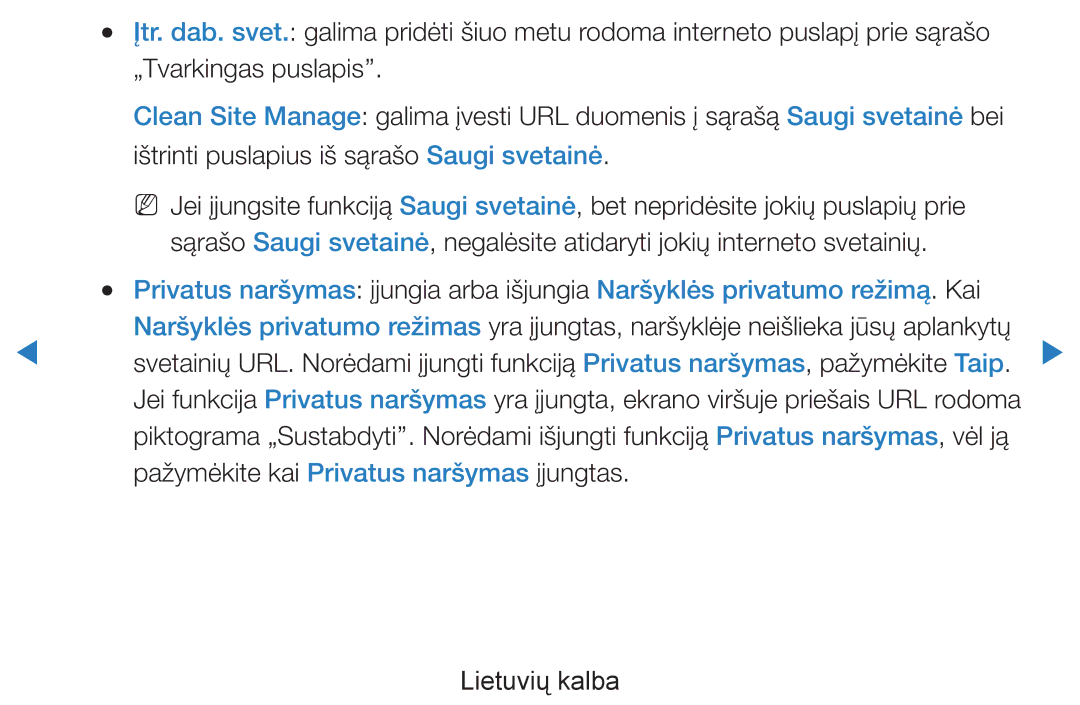 Samsung UE55D8090YSXZG, UE40D8000YSXXH, UE40D7000LSXXH manual Pažymėkite kai Privatus naršymas įjungtas Lietuvių kalba 