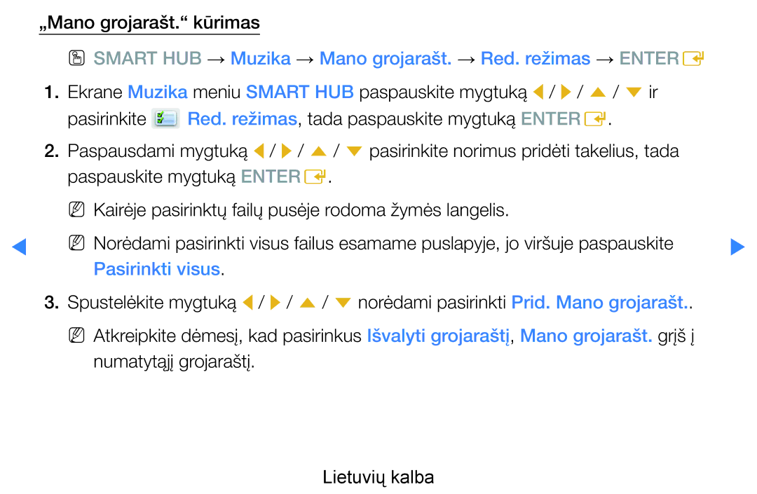 Samsung UE46D8000YSXXH, UE40D8000YSXXH, UE40D7000LSXXH, UE46D7000LSXXH manual „Mano grojarašt. kūrimas, Pasirinkti visus 