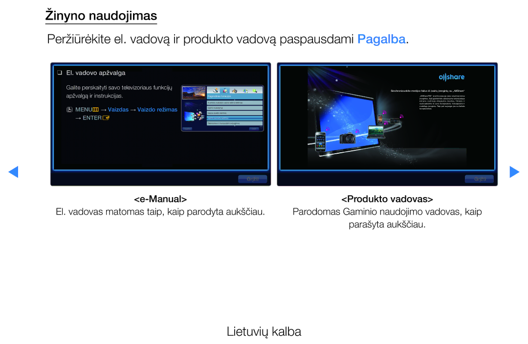 Samsung UE46D8000YSXXH, UE40D8000YSXXH, UE40D7000LSXXH manual Manual El. vadovas matomas taip, kaip parodyta aukščiau 