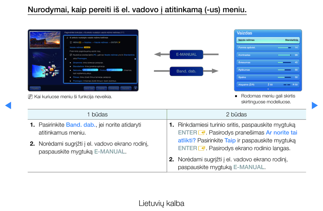 Samsung UE55D8090YSXZG, UE40D8000YSXXH, UE40D7000LSXXH manual Nurodymai, kaip pereiti iš el. vadovo į atitinkamą -us meniu 