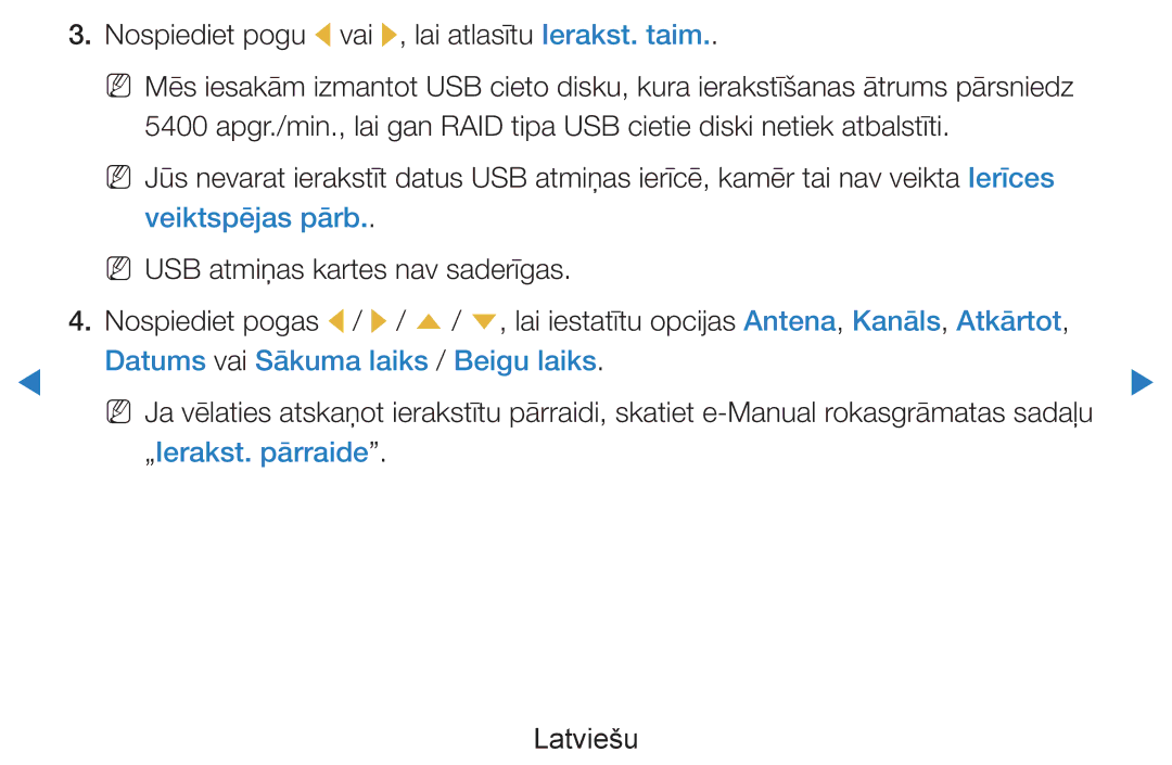 Samsung UE55D8000YSXXH manual Nospiediet pogu l vai r, lai atlasītu Ierakst. taim, Veiktspējas pārb, „Ierakst. pārraide 