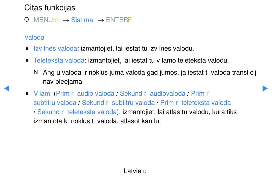 Samsung UE46D7000LSXXH, UE40D8000YSXXH, UE40D7000LSXXH, UE55D8000YSXXH, UE55D7000LSXXH manual OO MENUm → Sistēma → Entere 