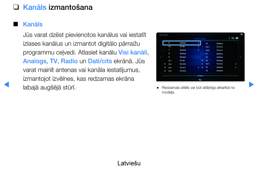 Samsung UE55D8090YSXZG, UE40D8000YSXXH, UE40D7000LSXXH, UE46D7000LSXXH manual Kanāls izmantošana, Labajā augšējā stūrī 