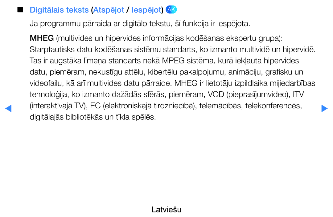 Samsung UE55D7000LSXXH, UE40D8000YSXXH, UE40D7000LSXXH, UE46D7000LSXXH manual Digitālais teksts Atspējot / Iespējot AK 