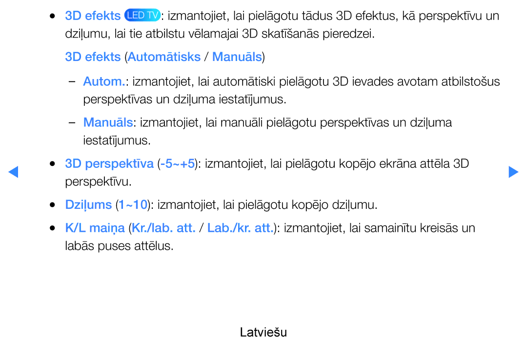 Samsung UE60D8000YSXXH, UE40D8000YSXXH, UE40D7000LSXXH, UE46D7000LSXXH, UE55D8000YSXXH manual 3D efekts Automātisks / Manuāls 