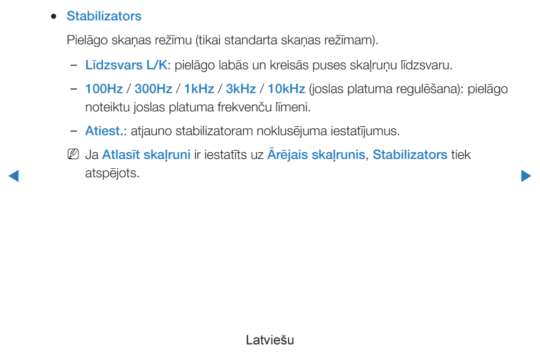 Samsung UE55D8000YSXXH manual Stabilizators, Atiest. atjauno stabilizatoram noklusējuma iestatījumus, Atspējots Latviešu 