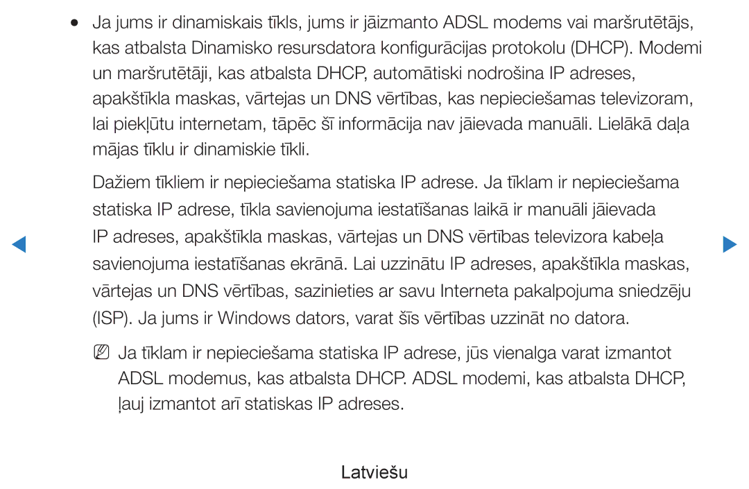 Samsung UE55D8000YSXXH, UE40D8000YSXXH, UE40D7000LSXXH, UE46D7000LSXXH manual Ļauj izmantot arī statiskas IP adreses Latviešu 