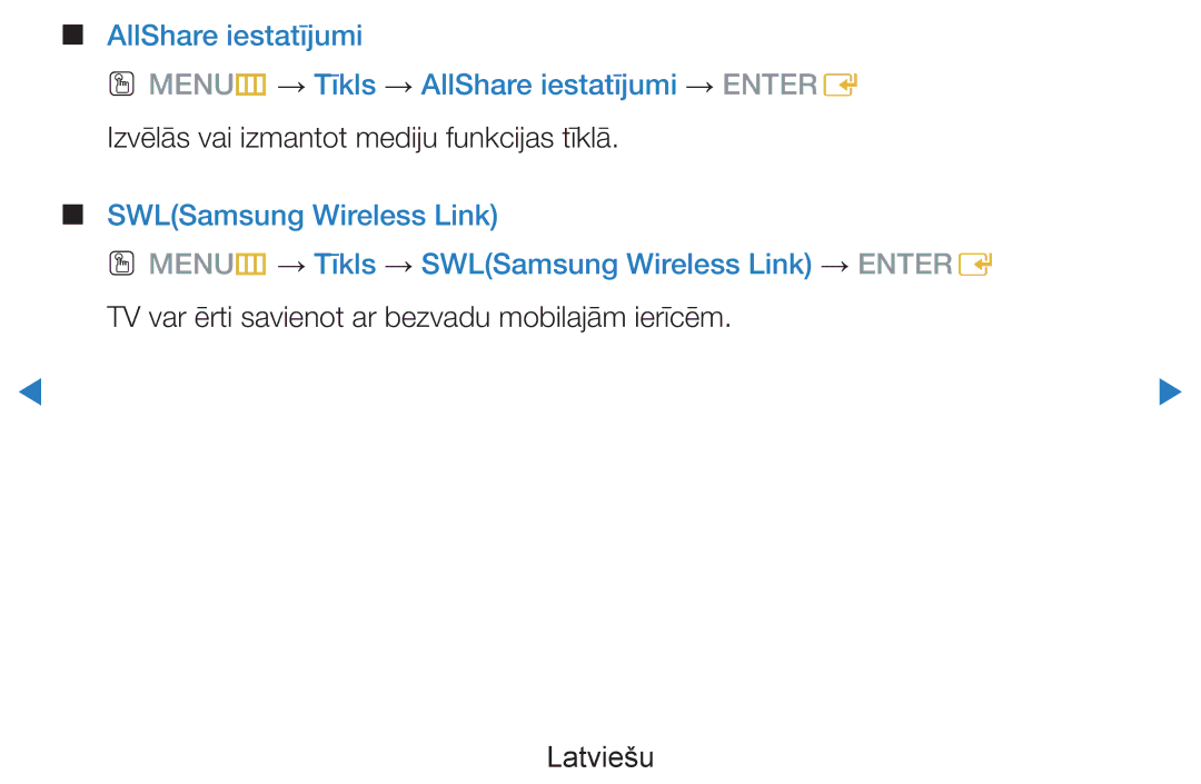 Samsung UE46D8000YSXXH, UE40D8000YSXXH manual Izvēlās vai izmantot mediju funkcijas tīklā, SWLSamsung Wireless Link 