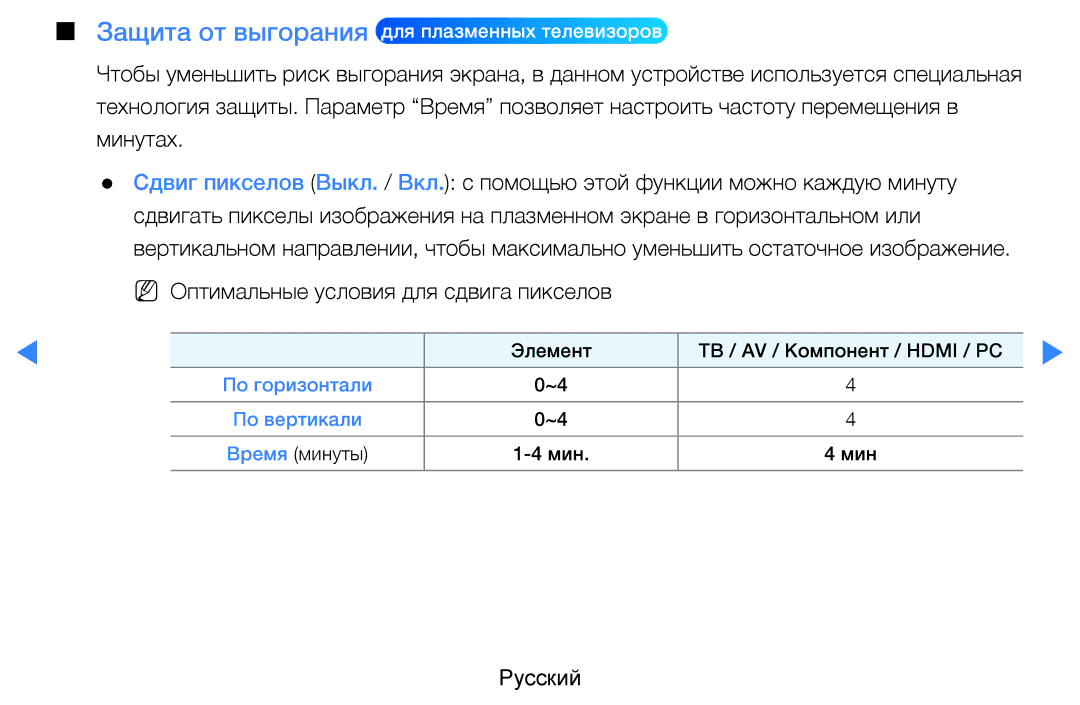 Samsung UE46D7000LSXRU, UE40D8000YSXXH, UE40D7000LSXXH, UE46D7000LSXXH manual NN Оптимальные условия для сдвига пикселов 