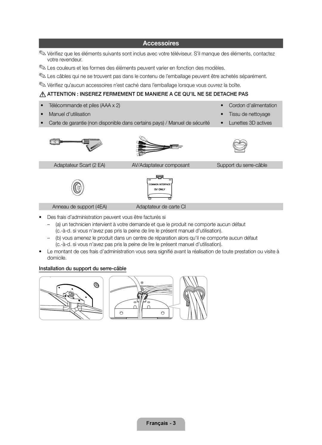 Samsung UE55D8000YSXXH, UE40D8000YSXXH, UE60D8000YSXXC, UE46D8000YSXXC, UE55D8000YSXXC, UE40D8000YSXXN manual Accessoires 