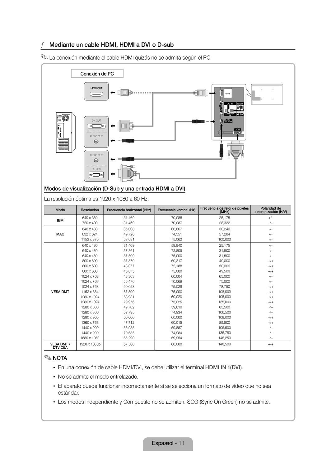 Samsung UE60D8000YSXXC, UE40D8000YSXXH, UE46D8000YSXXC, UE55D8000YSXXH manual Mediante un cable HDMI, Hdmi a DVI o D-sub 