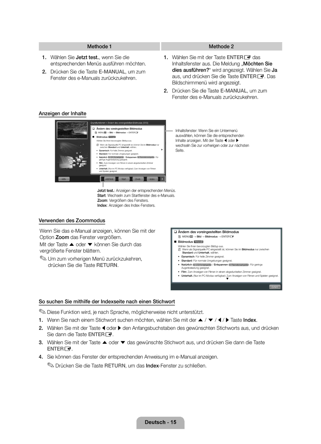 Samsung UE55D8090YSXZG, UE40D8090YSXZG, UE46D8090YSXZG manual Methode, Anzeigen der Inhalte 