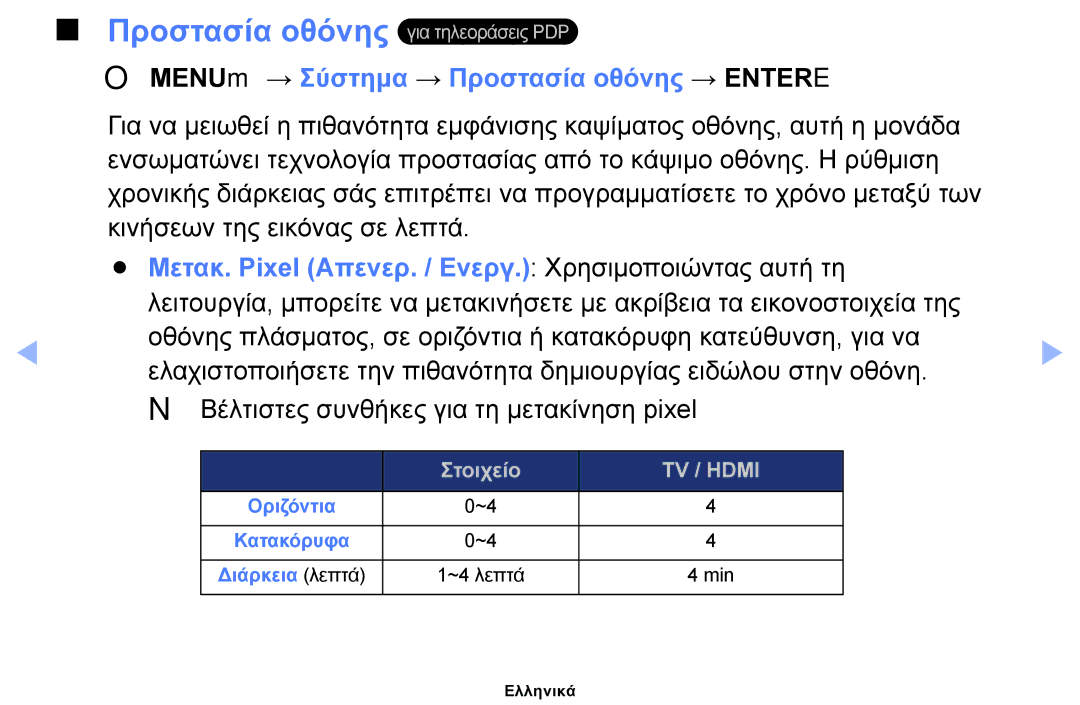 Samsung UE60EH6000SXXH, UE40EH5000WXXH, UE32EH5000WXXH, UE32EH4000WXXH manual OOMENUm → Σύστημα → Προστασία οθόνης → Entere 