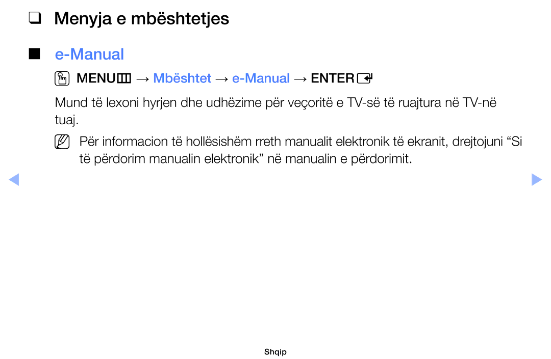 Samsung UE22ES5000WXXH, UE40EH5000WXXH, UE32EH5000WXXH Menyja e mbështetjes, OOMENUm → Mbështet → e-Manual → Entere 
