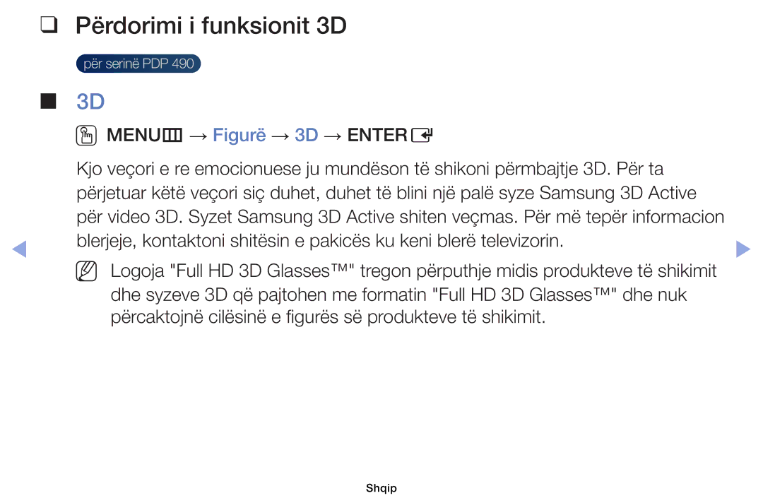 Samsung UE40EH5000WXXH, UE32EH5000WXXH, UE32EH4000WXXH, UE46EH5000WXXH, UE19ES4000WXXH manual Përdorimi i funksionit 3D 