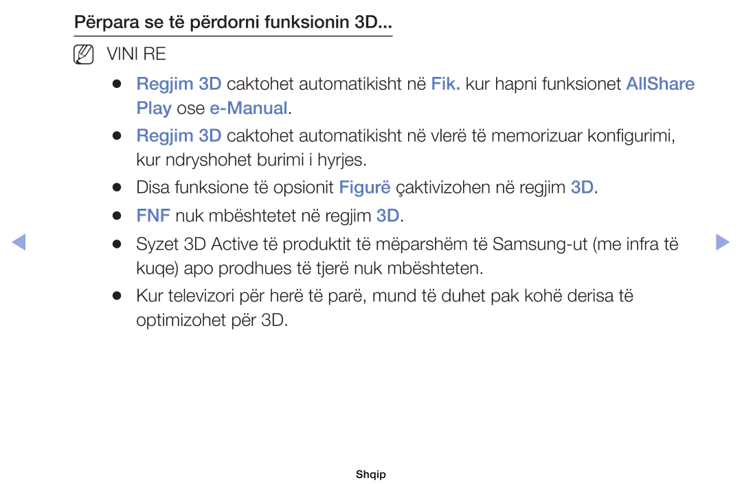 Samsung UE32EH4000WXXH, UE40EH5000WXXH, UE32EH5000WXXH manual Përpara se të përdorni funksionin 3D, Play ose e-Manual 