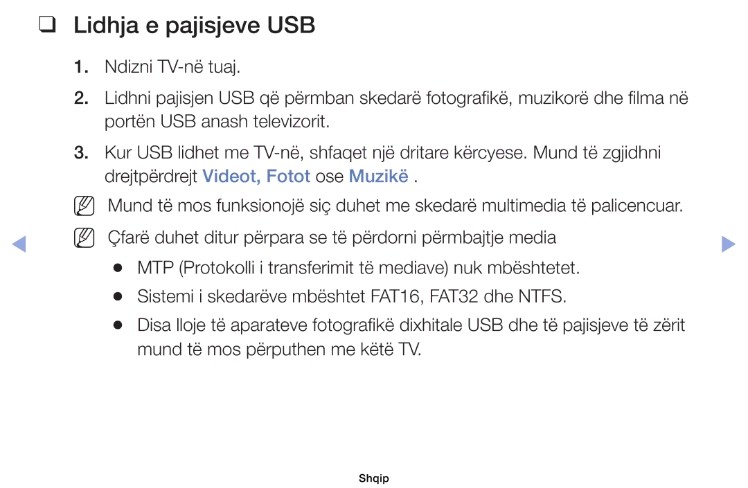 Samsung UE26EH4000WXXH, UE40EH5000WXXH, UE32EH5000WXXH manual Lidhja e pajisjeve USB, Mund të mos përputhen me këtë TV 