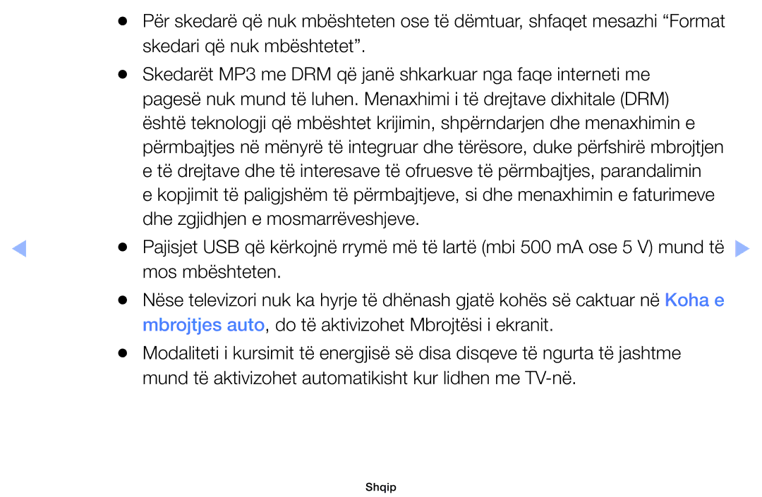 Samsung UE40EH5000WXXH manual Skedari që nuk mbështetet, Skedarët MP3 me DRM që janë shkarkuar nga faqe interneti me 