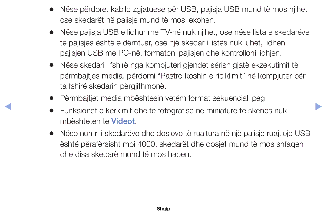 Samsung UE32EH5000WXXH, UE40EH5000WXXH Ose skedarët në pajisje mund të mos lexohen, Dhe disa skedarë mund të mos hapen 