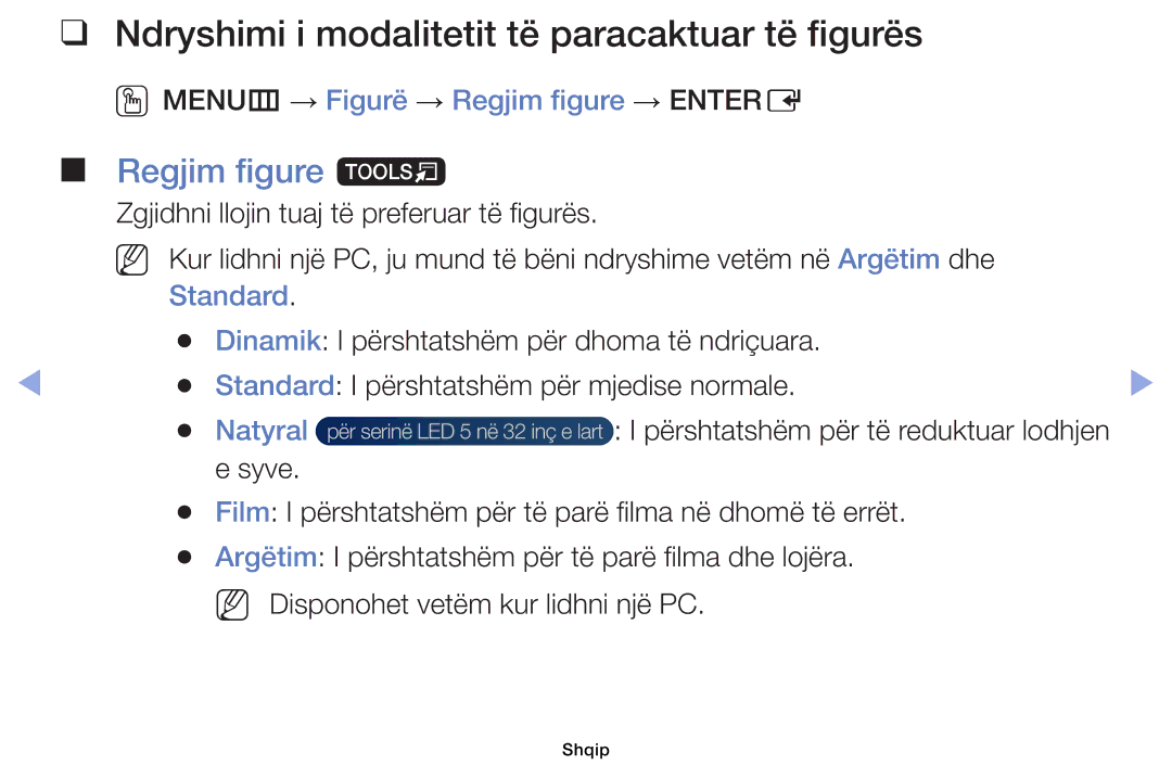 Samsung UE32EH5000WXXH manual Ndryshimi i modalitetit të paracaktuar të figurës, Regjim figure t, Standard, Natyral 