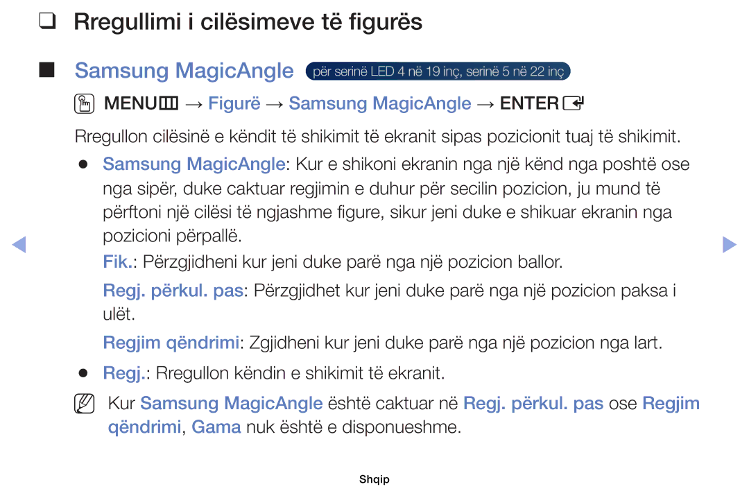 Samsung UE32EH4000WXXH, UE40EH5000WXXH, UE32EH5000WXXH manual Rregullimi i cilësimeve të figurës, Samsung MagicAngle 