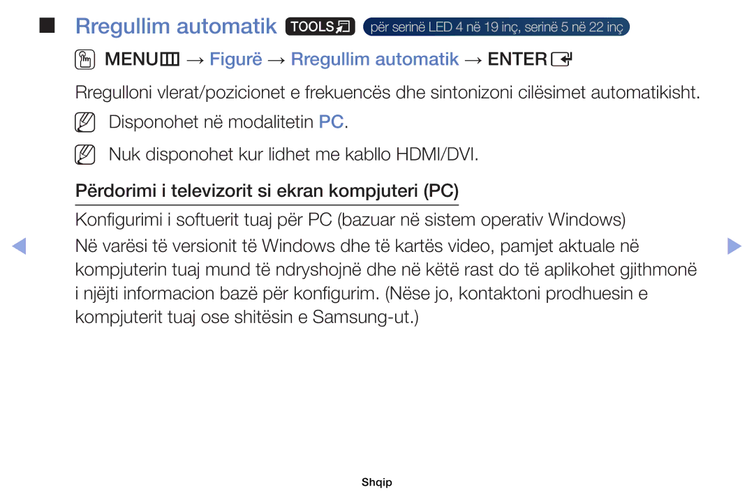 Samsung UE46EH5000WXXH, UE40EH5000WXXH manual Rregullim automatik t, OOMENUm → Figurë → Rregullim automatik → Entere 