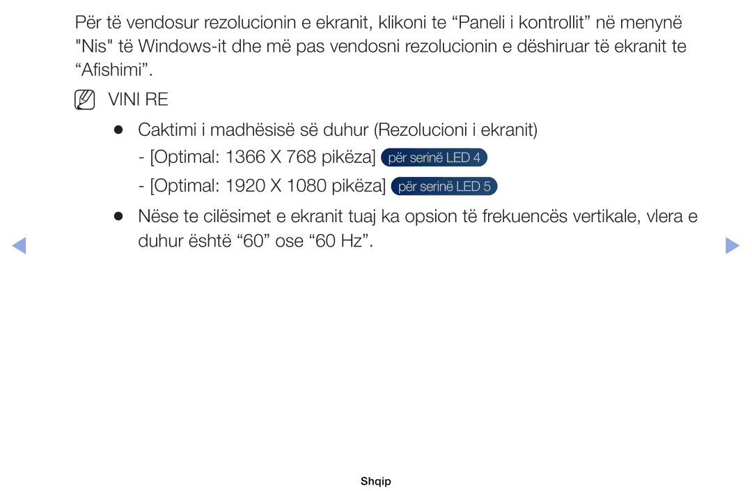 Samsung UE19ES4000WXXH, UE40EH5000WXXH, UE32EH5000WXXH, UE32EH4000WXXH, UE46EH5000WXXH manual Optimal, Duhur është 60 ose 60 Hz 