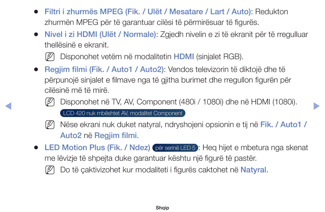 Samsung UE46EH5000WXXH, UE40EH5000WXXH, UE32EH5000WXXH, UE32EH4000WXXH Auto2 në Regjim filmi LED Motion Plus Fik. / Ndez 