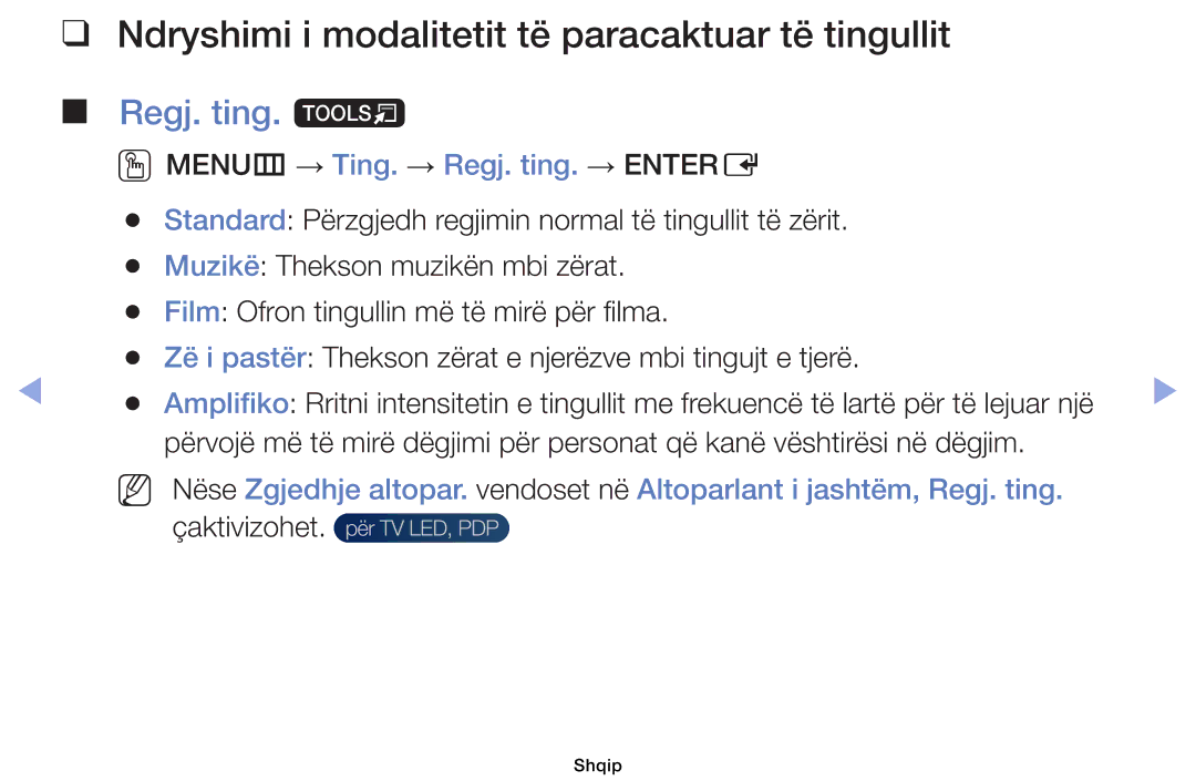 Samsung UE26EH4000WXXH, UE40EH5000WXXH, UE32EH5000WXXH Ndryshimi i modalitetit të paracaktuar të tingullit, Regj. ting. t 