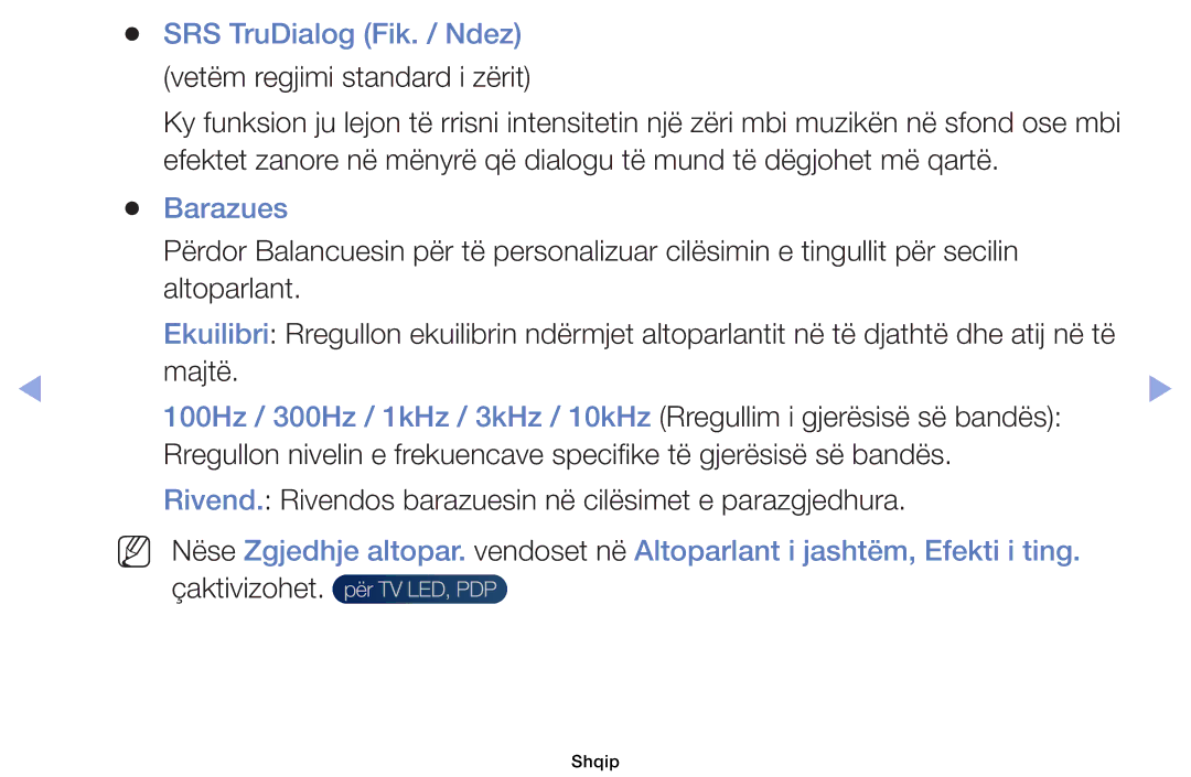 Samsung UE40EH5000WXXH, UE32EH5000WXXH, UE32EH4000WXXH, UE46EH5000WXXH manual SRS TruDialog Fik. / Ndez, Barazues, Majtë 