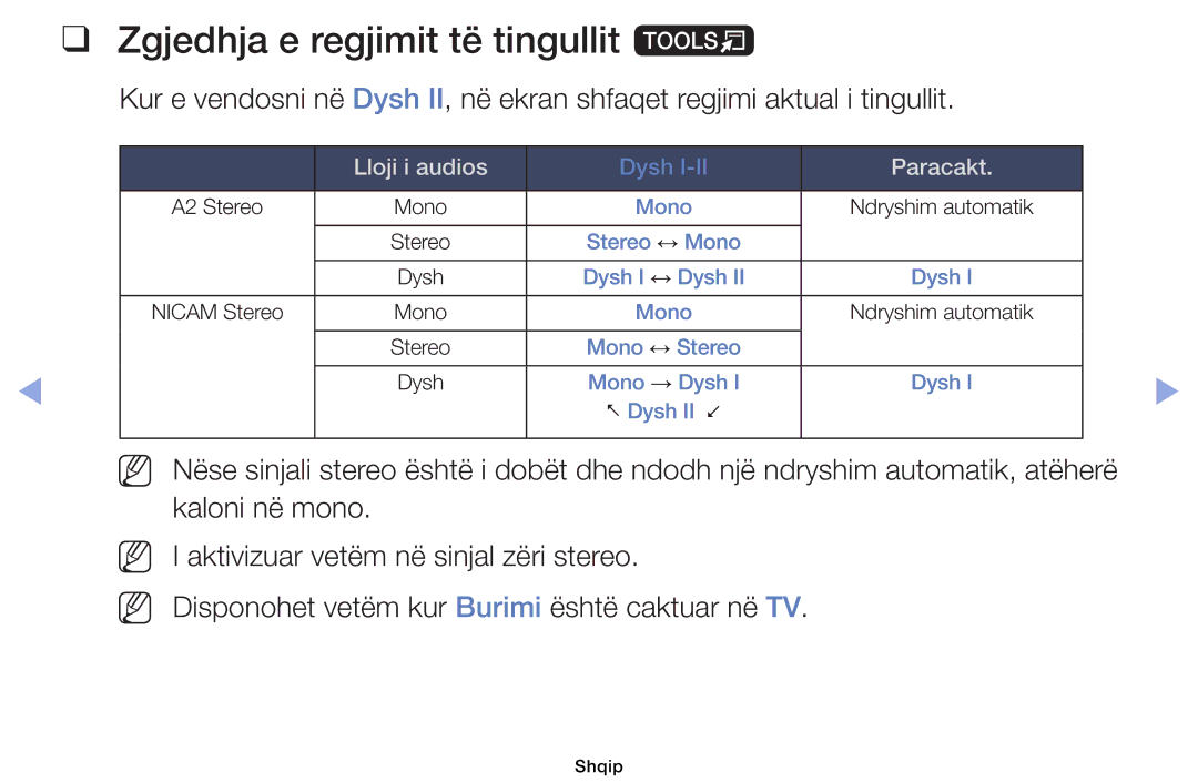 Samsung UE32EH4000WXXH, UE40EH5000WXXH, UE32EH5000WXXH, UE46EH5000WXXH manual Zgjedhja e regjimit të tingullit t, Paracakt 