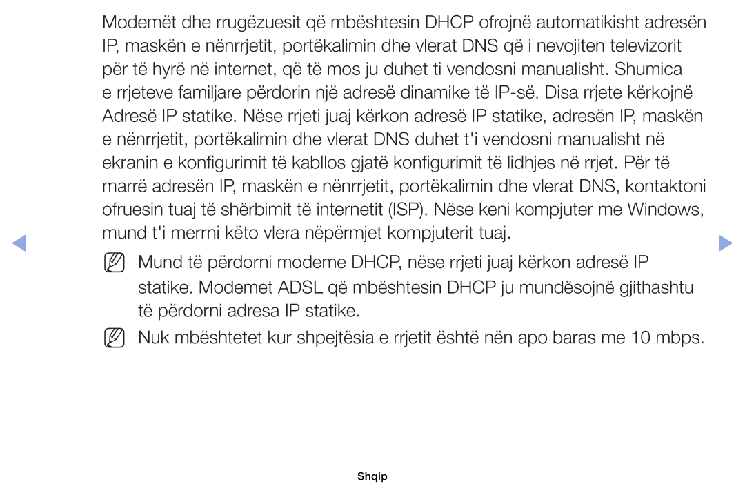 Samsung UE40EH5000WXXH, UE32EH5000WXXH, UE32EH4000WXXH, UE46EH5000WXXH, UE19ES4000WXXH manual Të përdorni adresa IP statike 