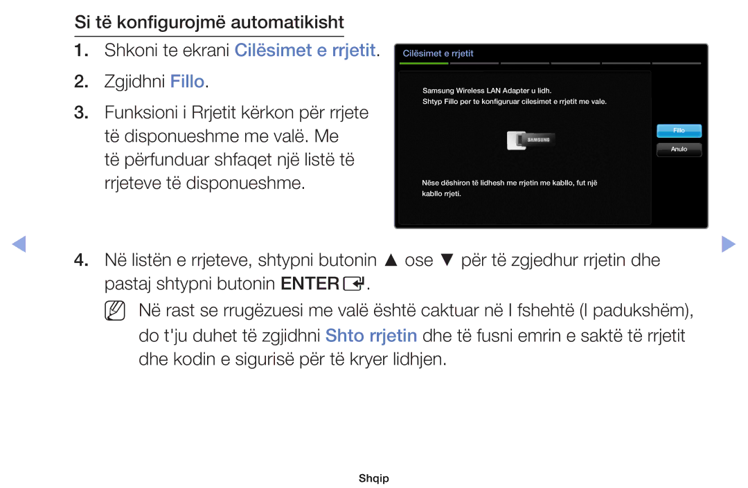 Samsung UE46EH5000WXXH, UE40EH5000WXXH manual Si të konfigurojmë automatikisht, Shkoni te ekrani Cilësimet e rrjetit 