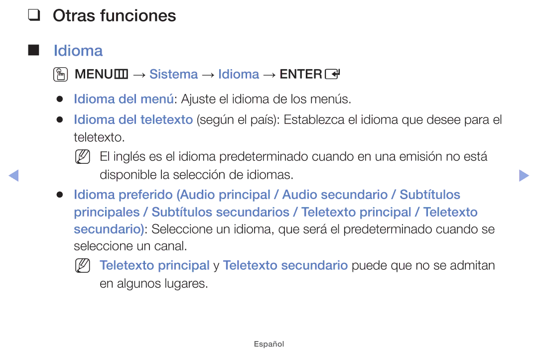 Samsung UE22ES5000WXXH, UE40EH5000WXXH, UE40EH5000WXXC, UE32EH5000WXXH manual Otras funciones, Idioma, En algunos lugares 