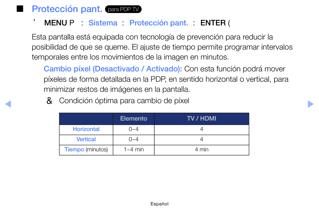 Samsung UE40EH5000WXXC, UE40EH5000WXXH manual Protección pant. para PDP TV, OOMENUm → Sistema → Protección pant. → Entere 